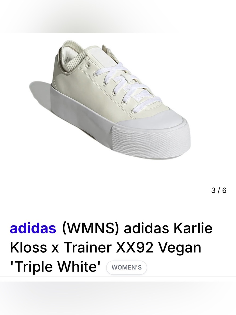 [ADIDAS] Women's Karlie Kloss Trainer XX92 Vegan Sneaker - Off-White/White